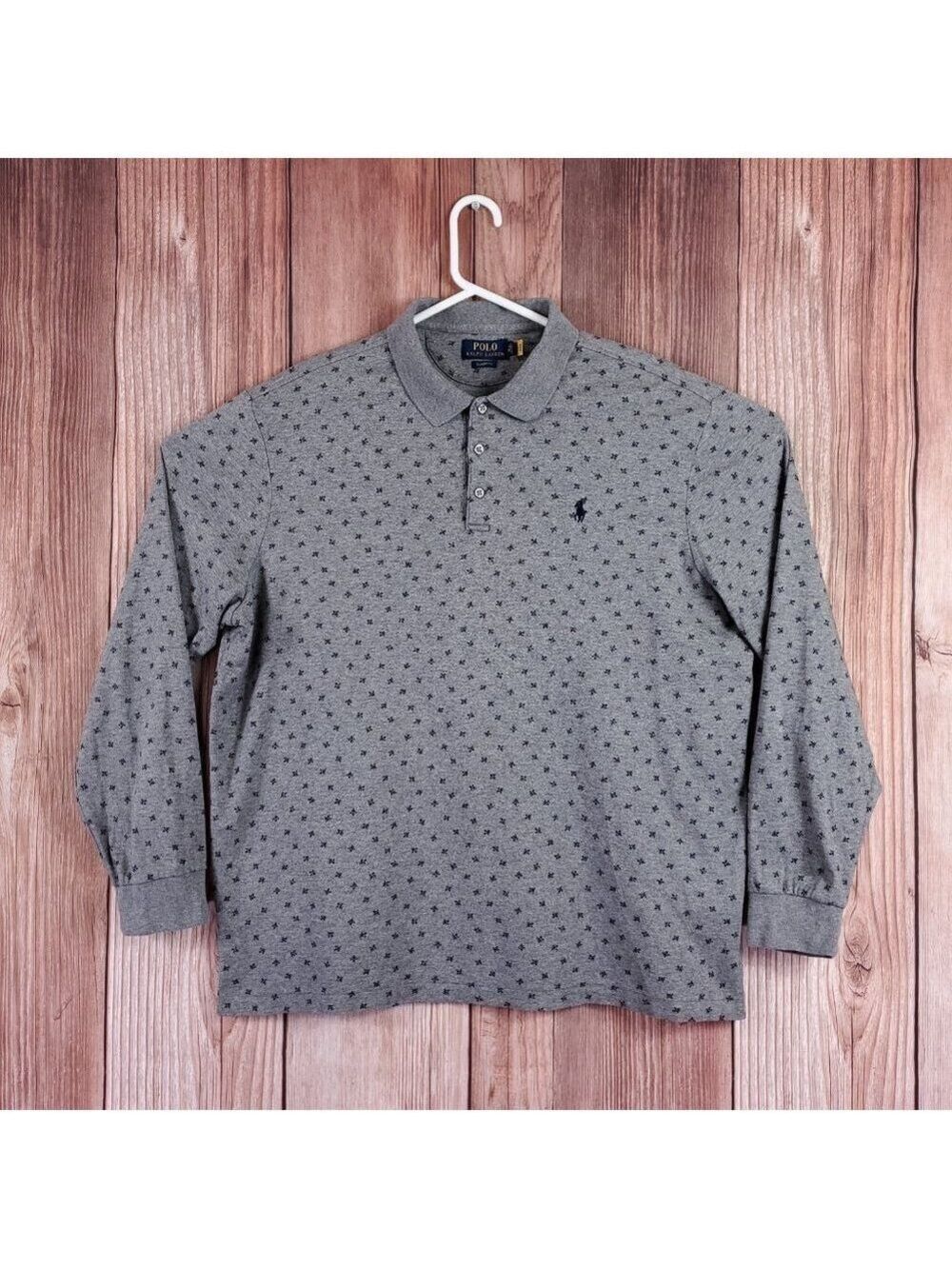 Polo Ralph Lauren Polo Shirt Mens XL Long Sleeve Gray Geometric AOP Classic Fit - Picture 1 of 15